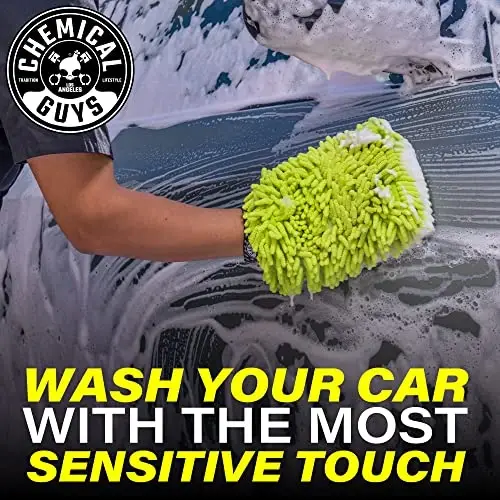 Chemical Guys, Chenille Scratch-Free Microfiber Wash Mitt, Lime Green, 3 Pk | Soft chenille microfiber mitts hold thick suds and trap grit for safe, scratch-free contact washing, three pack - 4