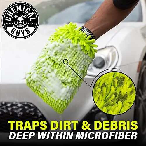 Chemical Guys, Chenille Scratch-Free Microfiber Wash Mitt, Lime Green, 3 Pk | Soft chenille microfiber mitts hold thick suds and trap grit for safe, scratch-free contact washing, three pack - 6