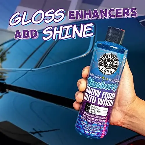 Chemical Guys CWS21664 Blueberry Snow Foam Car Wash Soap (Ko'pik purkagichlar, ko'pik tabancalar yoki chelakda yuvish bilan ishlaydi), avtomobillar, yuk mashinalari, SUVlar, Jip, mototsikllar, RV va boshqalar uchun xavfsiz, 64 suyuq unsiyasi - CHEMICAL GUYS (1)