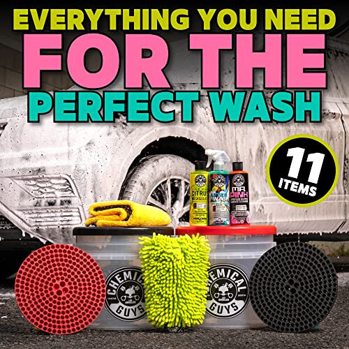 Chemical Guys HOL129 Best Two Car Wash Bucket Kit to Wash & Dry (11 Items Including 3 16 oz. Chemicals) - 2