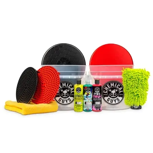 Chemical Guys HOL129 Best Two Car Wash Bucket Kit to Wash & Dry (11 Items Including 3 16 oz. Chemicals) 