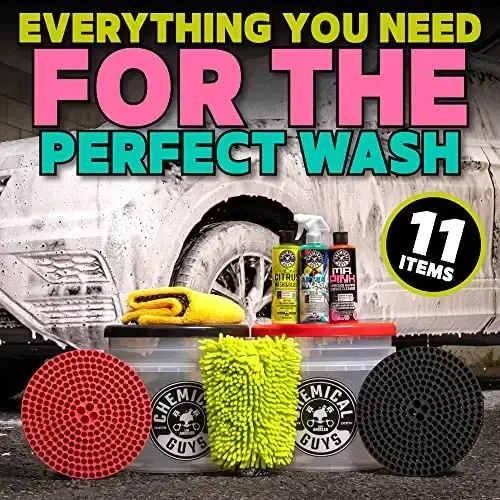 Chemical Guys HOL129 Best Two Car Wash Bucket Kit to Wash & Dry (11 Items Including 3 16 oz. Chemicals) - CHEMICAL GUYS (1)