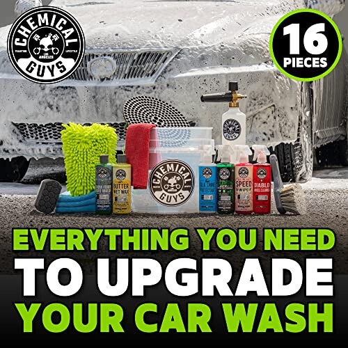 Chemical Guys HOL169 16-Piece Arsenal Builder Car Wash Kit with Foam Cannon, Bucket and (6) 16 Oz Car Care Cleaning Chemicals, Gift for Car & Truck Lovers, Dads and DIYers (Works W/Pressure Washers) - Chemical