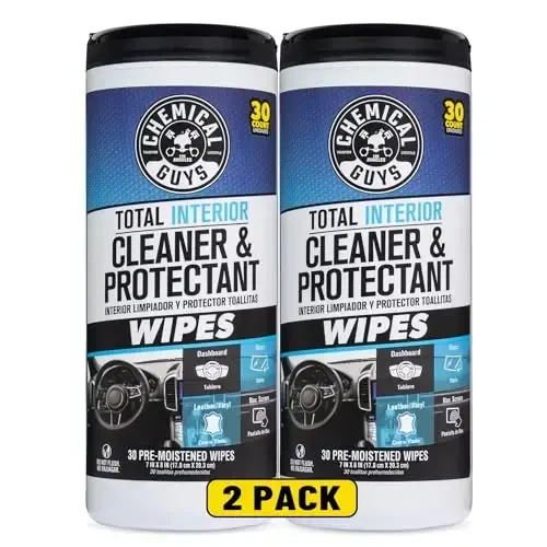 Chemical Guys Canister Wipes - Total Interior Cleaner & Protectant, Great for Cars, Trucks, SUVs, RVs, & More (60 Ct) - CHEMICAL GUYS