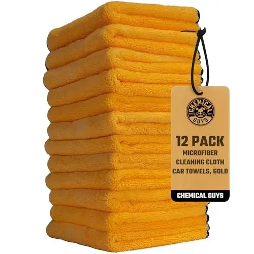 Chemical Guys MIC_506_12 Professional Grade Premium Mikrofiber Sochiqlar, Oltin (16 dyuym x 16 dyuym) (12 ta to'plam) - Avtomobil yuvish, uyni tozalash va uy hayvonlarini quritish uchun xavfsiz - 1