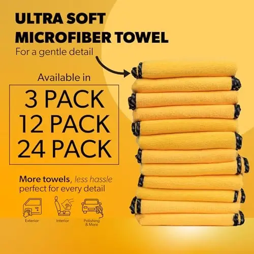 Chemical Guys MIC_506_12 Professional Grade Premium Mikrofiber Sochiqlar, Oltin (16 dyuym x 16 dyuym) (12 ta to'plam) - Avtomobil yuvish, uyni tozalash va uy hayvonlarini quritish uchun xavfsiz - 2