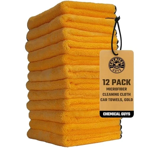 Chemical Guys MIC_506_12 Professional Grade Premium Microfiber Towels, Gold (16 Inch x 16 Inch) (Pack of 12) - Safe for Car Wash, Home Cleaning & Pet Drying Cloths - Chemical Guys