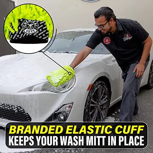Chemical Guys MIC49302 Chenille Premium Chizilmasdan Mikrofiber Avtomobil Yuvish Qo'lqopi, Limon Yashil, 9,6