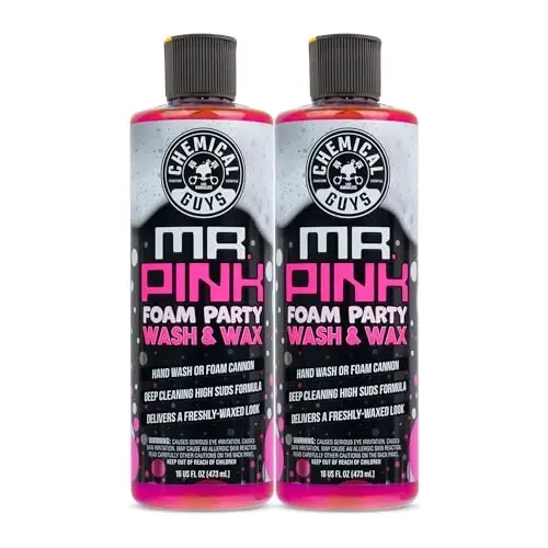 Chemical Guys, Mr. Pink Foam Party Wash & Wax, Tangerine, 16 oz, 2 Pack | Puskirgich yoki chelaklarda tozalovchi va jilo beruvchi yuqori ko'pikli yuvish vositasi va mum, bo'yoq va lak uchun xavfsiz - CHEMICAL GUYS