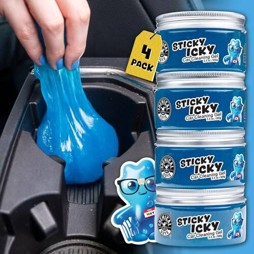 Chemical Guys Sticky Icky Car Cleaning Gel, Green Apple Scent - Detailing Kit, Automotive Dust Car Crevice Cleaner, Slime Auto Air Vent, Cleaning Putty For Keyboard Cleaner (4 Pack) - CJB1004 - 2