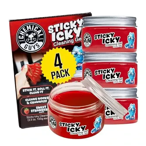 Chemical Guys Sticky Icky Car Cleaning Gel, Sweet Strawberry Scent - Detailing Kit, Automotive Dust Car Crevice Cleaner, Air Vent Slime, Cleaning Putty for Keyboard Accessories (4 Pack) 