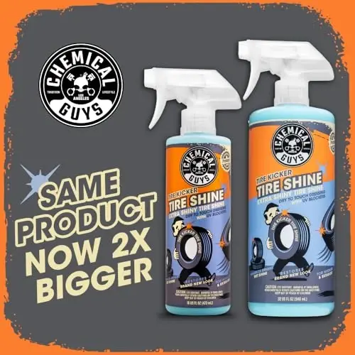 Chemical Guys Tire Kicker purkaladigan qo'shimcha yaltiroq shinalar uchun jilo (rezina, vinil va plastmassada ishlaydi) Avtomobillar, yuk mashinalari, mototsikllar, RV va boshqalar uchun xavfsiz, juda katta hajmli 32 fl oz - 2