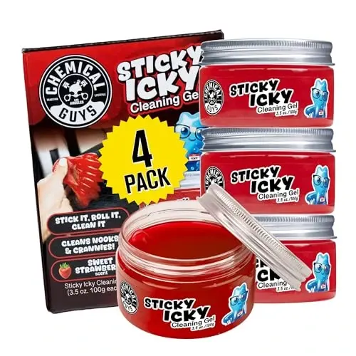 Chemical Guys Sticky Icky Car Cleaning Gel, Sweet Strawberry Scent - Detailing Kit, Automotive Dust Car Crevice Cleaner, Air Vent Slime, Cleaning Putty for Keyboard Accessories (4 Pack) - 1
