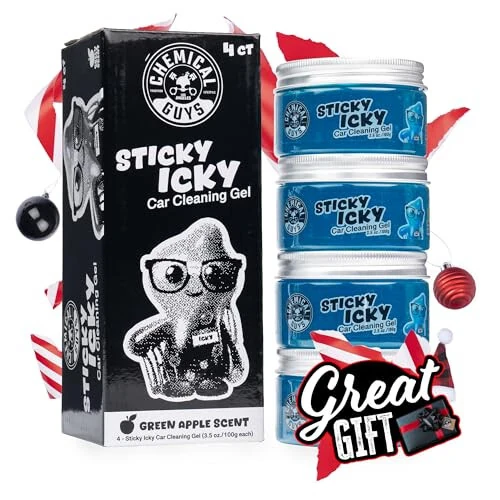 Chemical Guys Sticky Icky Car Cleaning Gel - Green Apple Scent, Reusable Automotive Crevice and Interior Dust Cleaner for Air Vents, Consoles, Cup Holders, and Keyboards, 4 Pack (100g Each) - Modazone