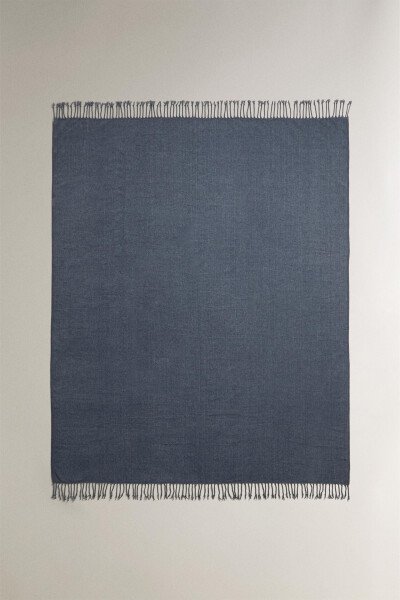 Chenille Blanket Medium-ecru DULL BLUE - 8