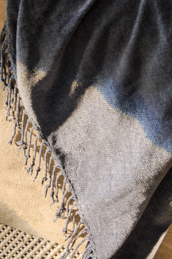 Chenille Blanket Medium-ecru DULL BLUE - 13