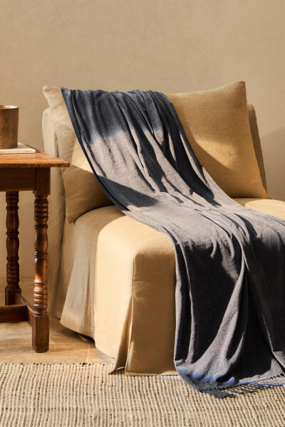 Chenille Blanket Medium-ecru DULL BLUE - 14