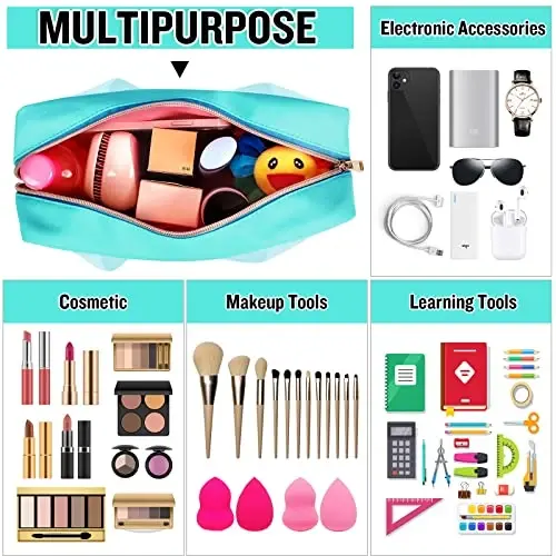 Chenille harfli Preppy Clear Stuff makiyaj sumkalari, Sayohat uchun zarur bo'lgan katta shaffof makiyaj sumkasi, tutqichli fermuarli sumka, ayollar uchun suv o'tkazmaydigan neylon kosmetik tualet sumkasi (STUFF-Yashil) - 6