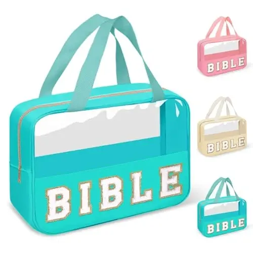 Chenille Letter Bible Bag Case for Girls,Large Study Supplies Church Bag Cover Purse Fits All Bibles,Cute Preppy Christian Tote with Handle Zipper Bible Accessories Gifts for Women(BIBLE-Green) - 1
