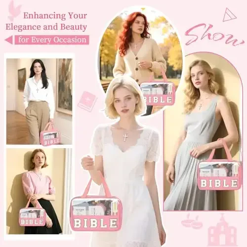 Chenille Letter Bible Bag Cover Case for Women,Preppy Bible Study Supplies Church Bag Purse Bible Accessories with Handle Zipper,Waterpoof Travel Makeup Bag Christmas Christian Gifts(BIBLE-Pink) - 7