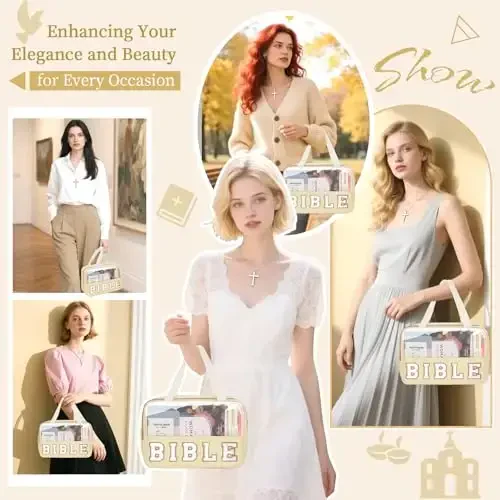 Chenille Letter Bible Bag Women uchun qopqoq sumkasi, Preppy Injilni o'rganish uchun anjomlar Cherkov sumkasi Injil aksessuarlari tutqich fermuar bilan, Suvga chidamli sayohat uchun kosmetika sumkasi Rojdestvo Xristian sovg'alari (INJIL-Bej) - 7