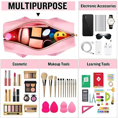 Chenille Letter Clear Makeup Bags Mama Tote, Preppy Patch Makeup Bag Zipper with Handle, Waterproof PVC & Nylon Portable Glitter Large Cosmetic Travel Toiletry Storage Bag for Women Girls(MAMA-Pink) - 6