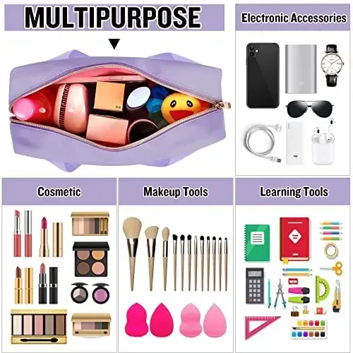 Chenille Letter Clear Makeup Bags Mama Tote, Preppy Patch Makeup Bag Zipper with Handle, Waterproof PVC & Nylon Portable Glitter Large Cosmetic Travel Toiletry Storage Bag for Women Girls(MAMA-Purple) - 7