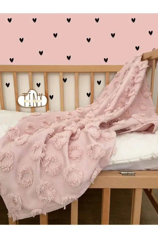 Chenille Pike Pom-pom Special Design Fabric Baby Swaddle Blanket 100x100 Cm-pink - 1