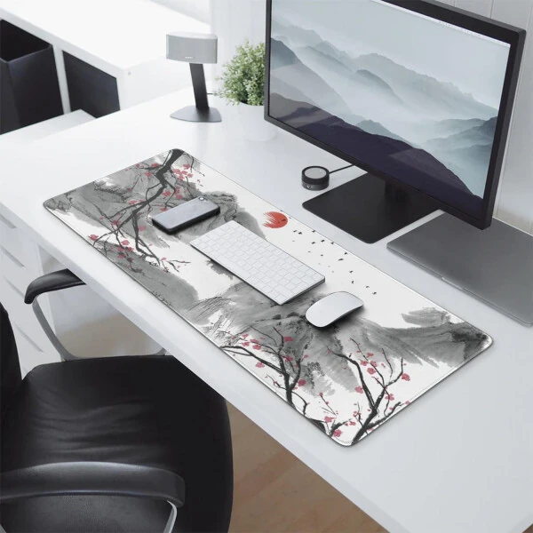 Cherry Blossom Mouse Pad Extended Gaming Mouse Pad (31.5x11.8 in) Large Non-Slip Rubber Base Desk Protector Sakura with Stitched Edges Full Desk Mousepad XL - UWNRBG