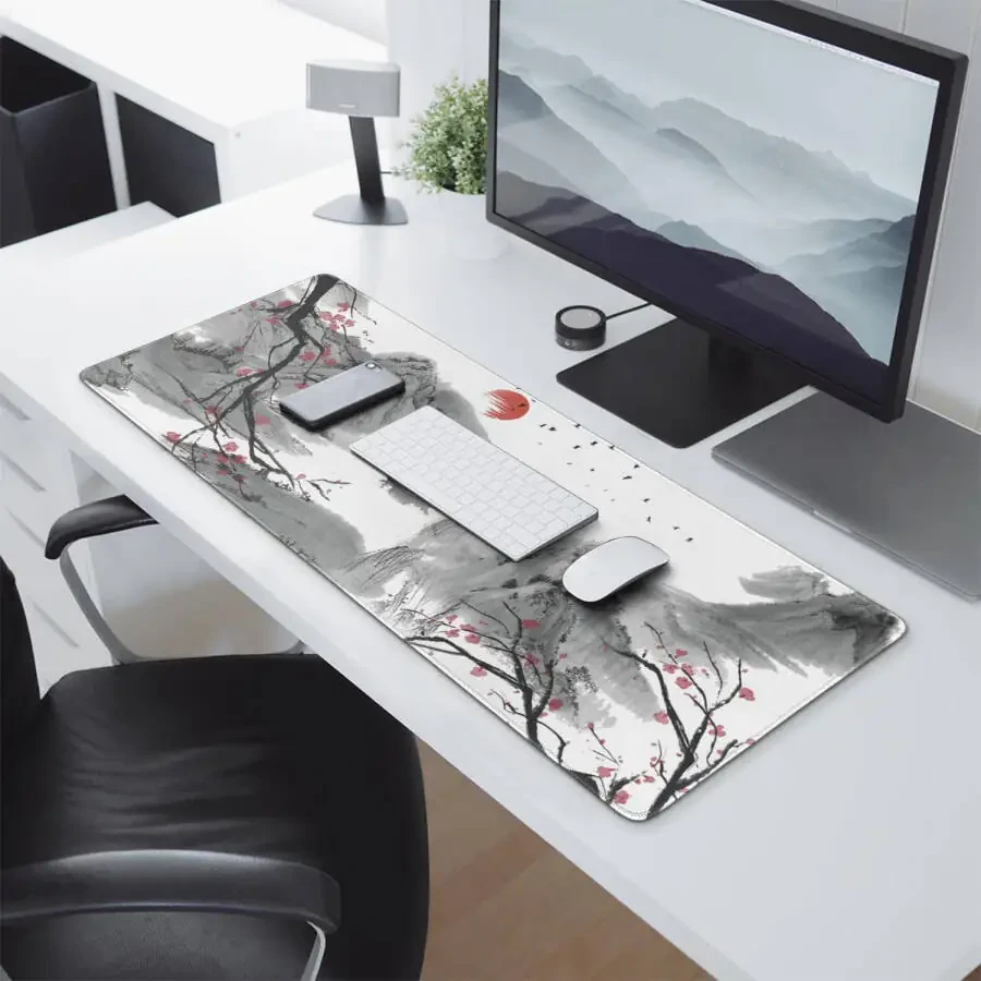 Cherry Blossom Mouse Pad Extended Gaming Mouse Pad (31.5x11.8 in) Large Non-Slip Rubber Base Desk Protector Sakura with Stitched Edges Full Desk Mousepad XL - 1