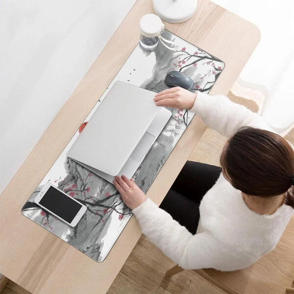 Cherry Blossom Mouse Pad Extended Gaming Mouse Pad (31.5x11.8 in) Large Non-Slip Rubber Base Desk Protector Sakura with Stitched Edges Full Desk Mousepad XL - UWNRBG (1)