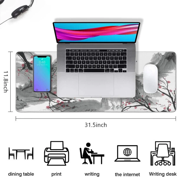 Cherry Blossom Mouse Pad Extended Gaming Mouse Pad (31.5x11.8 in) Large Non-Slip Rubber Base Desk Protector Sakura with Stitched Edges Full Desk Mousepad XL - 4