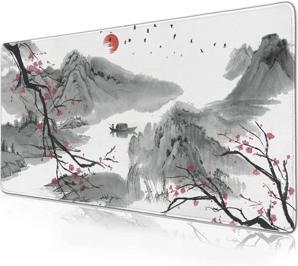 Cherry Blossom Mouse Pad Extended Gaming Mouse Pad (31.5x11.8 in) Large Non-Slip Rubber Base Desk Protector Sakura with Stitched Edges Full Desk Mousepad XL - 5