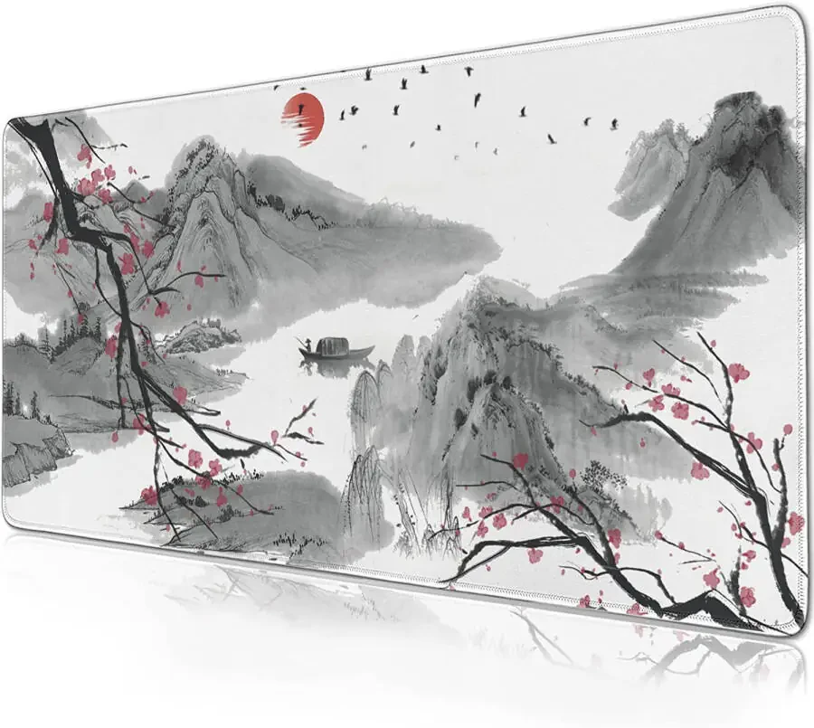 Cherry Blossom Mouse Pad Extended Gaming Mouse Pad (31.5x11.8 in) Large Non-Slip Rubber Base Desk Protector Sakura with Stitched Edges Full Desk Mousepad XL - 5