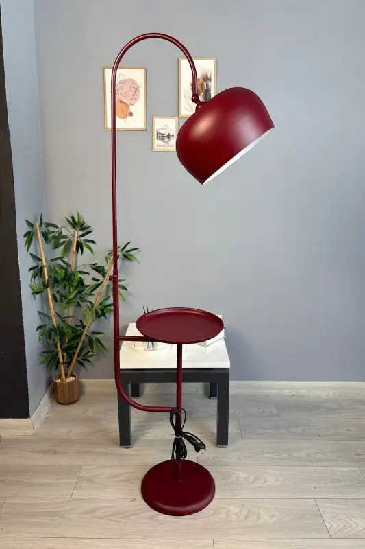 Cherry Burgundy Floor Lamp Movable Head with Shelf Modern Decorative Metal Living Room Study Room Lamp - Cherry Burgundy - 1