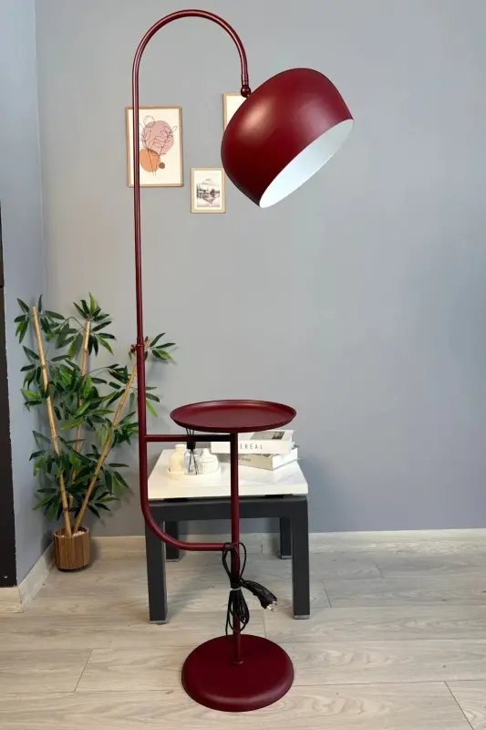 Cherry Burgundy Floor Lamp Movable Head with Shelf Modern Decorative Metal Living Room Study Room Lamp - Cherry Burgundy - 8