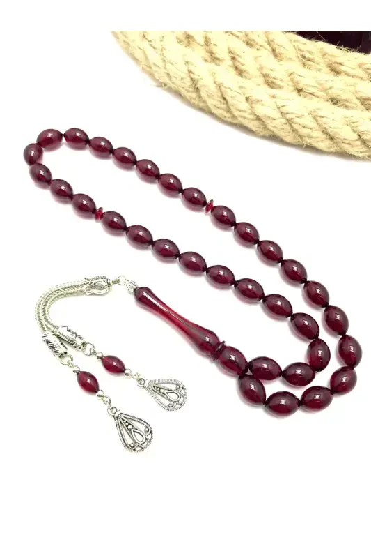 Cherry Color Barley Cut Amber Simile Rosary-cherry2 - KANUNİ TESBİH