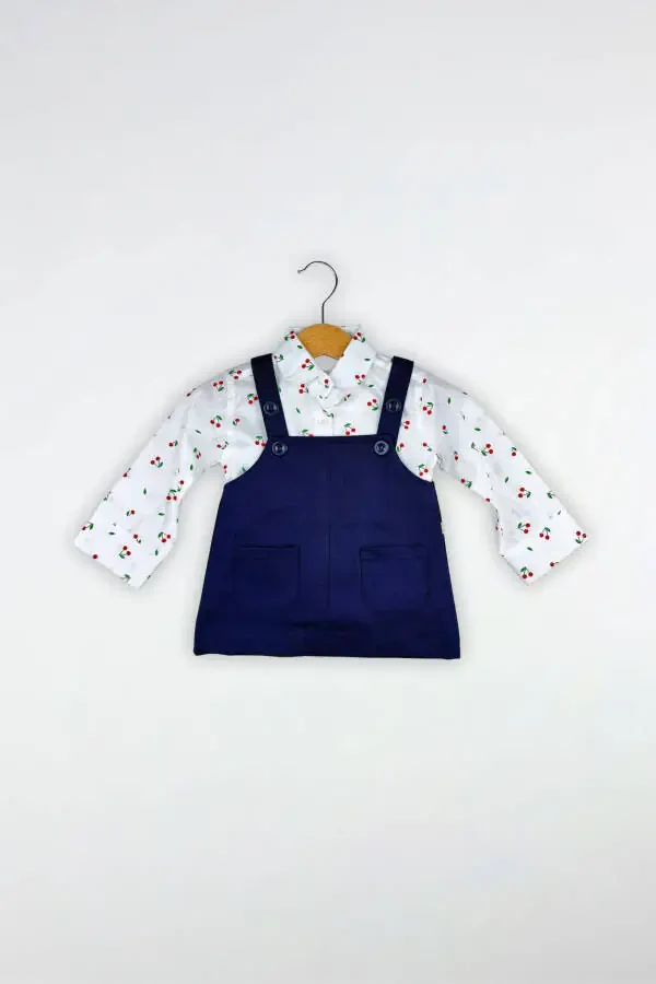 Cherry Print Shirt Gardener Baby Dress - 1