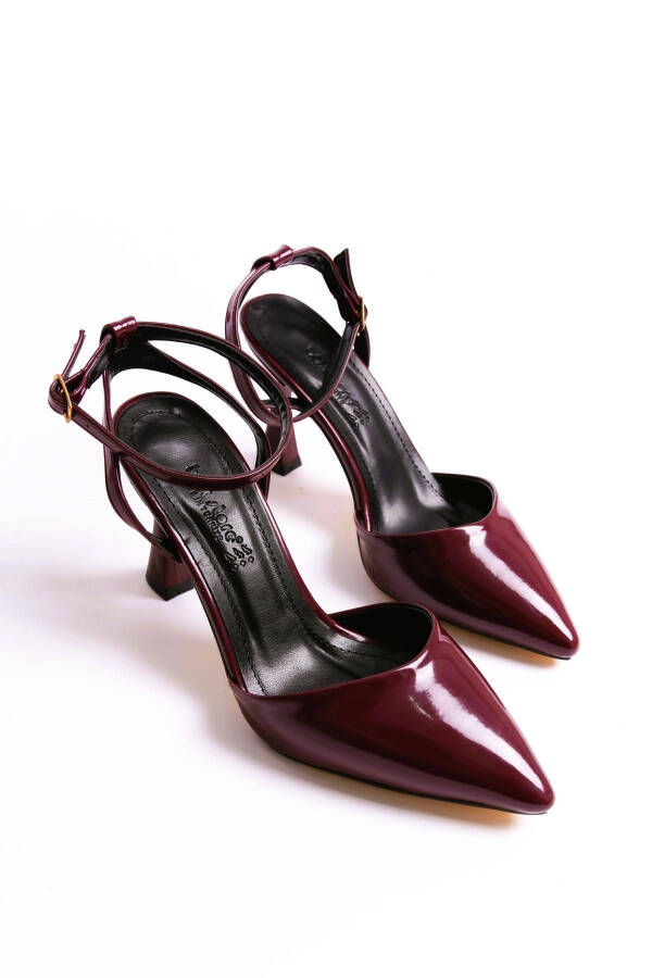 Cherry Red Patent Leather Women's High Heel Shoes Pointed Toe Buckle - 11