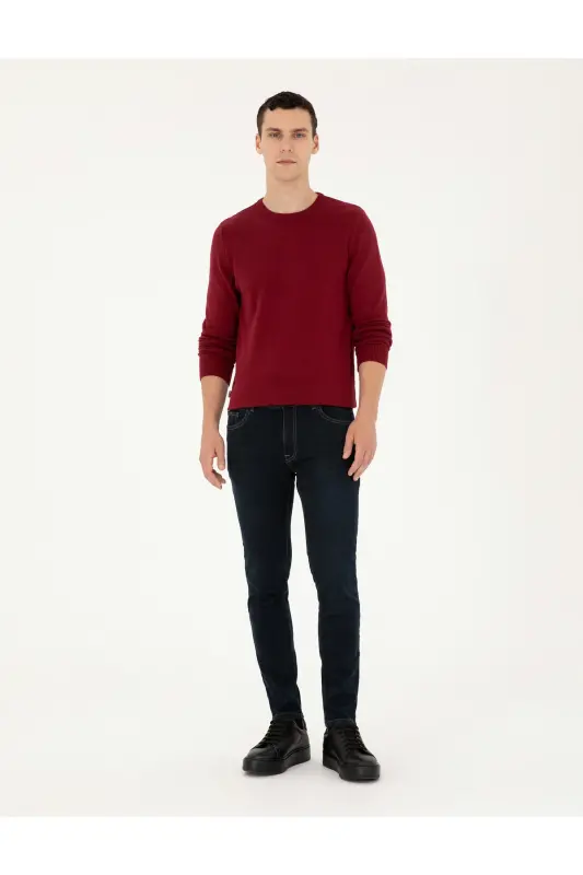 Cherry Slim Fit Crew Neck Basic Knitwear Sweater 50296575-VR223 - Cherry - 4