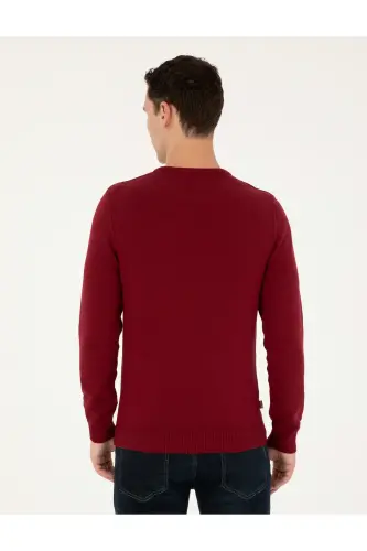 Cherry Slim Fit Crew Neck Basic Knitwear Sweater 50296575-VR223 - Cherry - 5