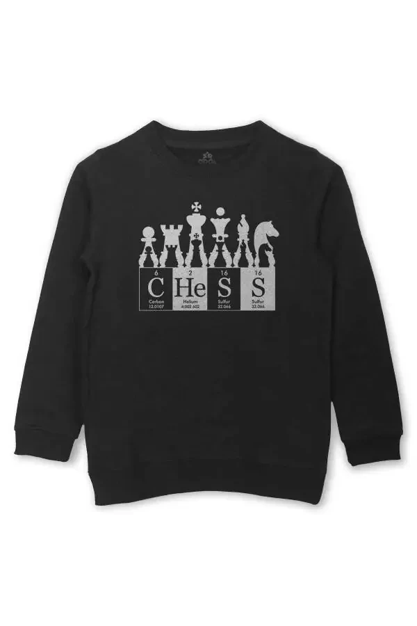 Chess Periodic Fischer Printed Kids Sweatshirt Black Sweat - 1