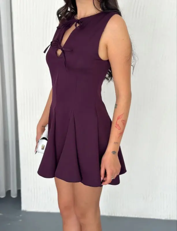 Chest Bow Strapless Mini Dress - Rose Gold - 1