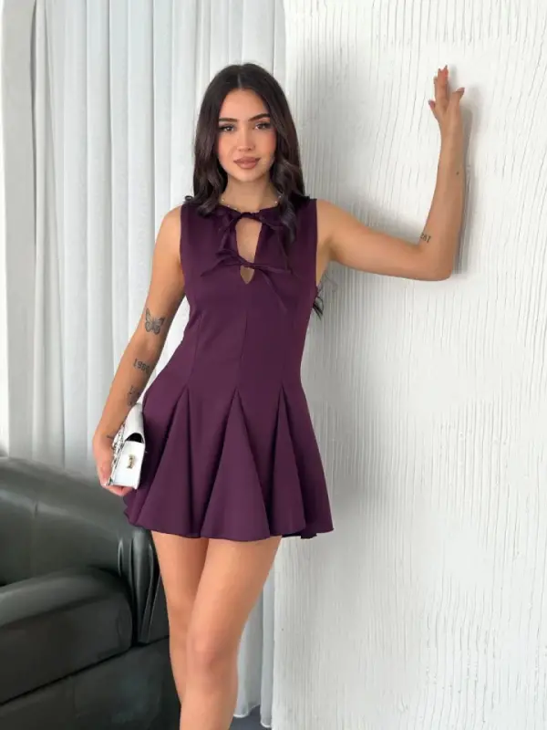 Chest Bow Strapless Mini Dress - Rose Gold - 4