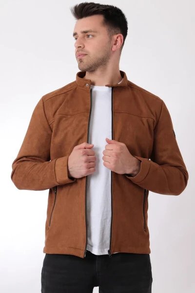 Chest Zippered Mandarin Collar Suede Seasonal Jacket PLDP 2981 - 2