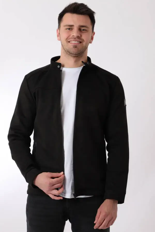 Chest Zippered Mandarin Collar Suede Seasonal Jacket PLDP 2981 - 1