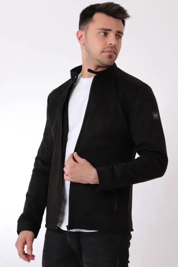 Chest Zippered Mandarin Collar Suede Seasonal Jacket PLDP 2981 - 2