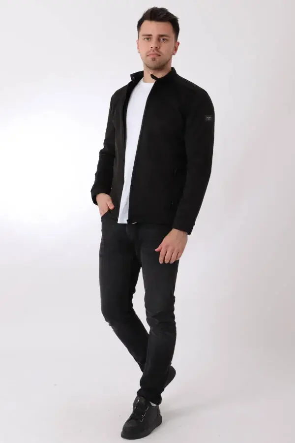 Chest Zippered Mandarin Collar Suede Seasonal Jacket PLDP 2981 - 3