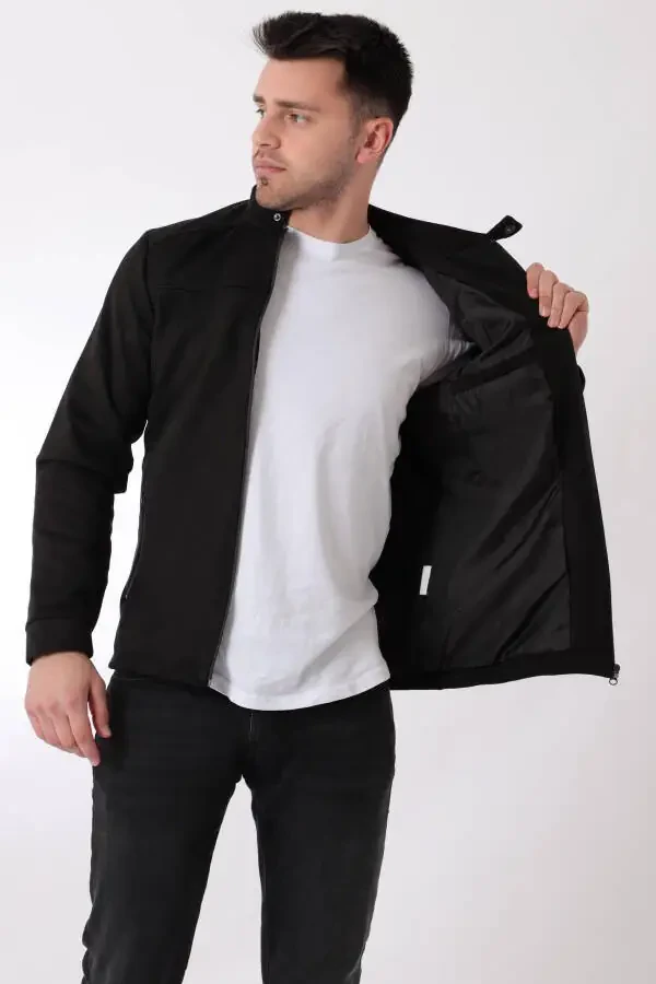 Chest Zippered Mandarin Collar Suede Seasonal Jacket PLDP 2981 - 5