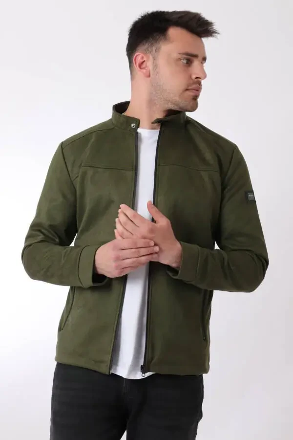 Chest Zippered Stand Collar Suede Seasonal Jacket PLDP 2981 - 1